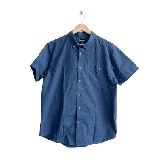 Billabong Mens Casual Collared Shirt Button Down Short Sleeve Blue Large - Picture 1 of 6